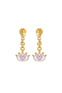 Crown heart Drop Kids Gold Earrings