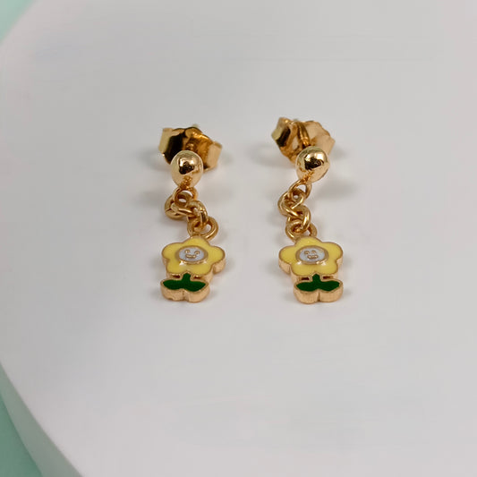 Sunflower Drop Kids Gold Earrings - Arista Jewels