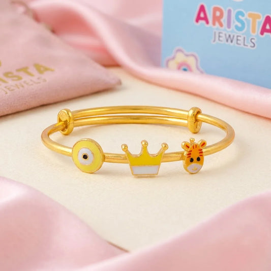 Silver Lucky Charm Kada Kada – Evil Eye, Crown & Giraffe – Artistic styled product image