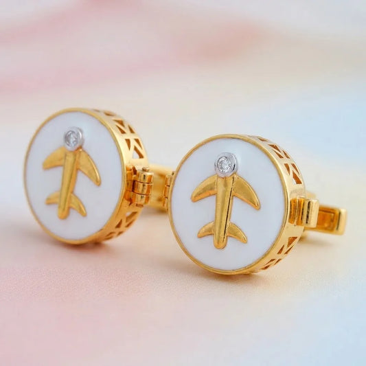 Silver Sterling Silver Cufflink Airplane White Enamel for Newborn to 15 Years | Hypoallergenic – macro detail