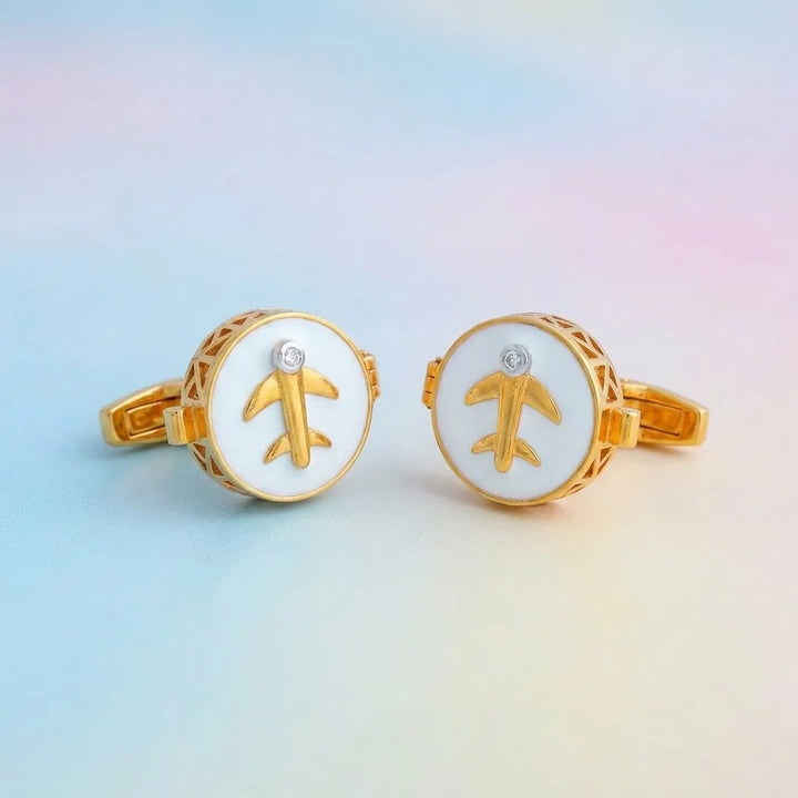 Silver Sterling Silver Cufflink Airplane White Enamel for Newborn to 15 Years | Hypoallergenic – main hero
