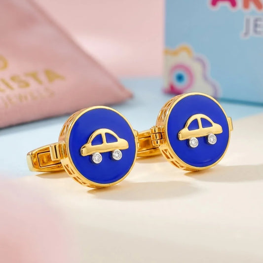 Silver Sterling Silver Cufflink Car Blue Enamel for Newborn to 15 Years | Hypoallergenic — Artistic Mood