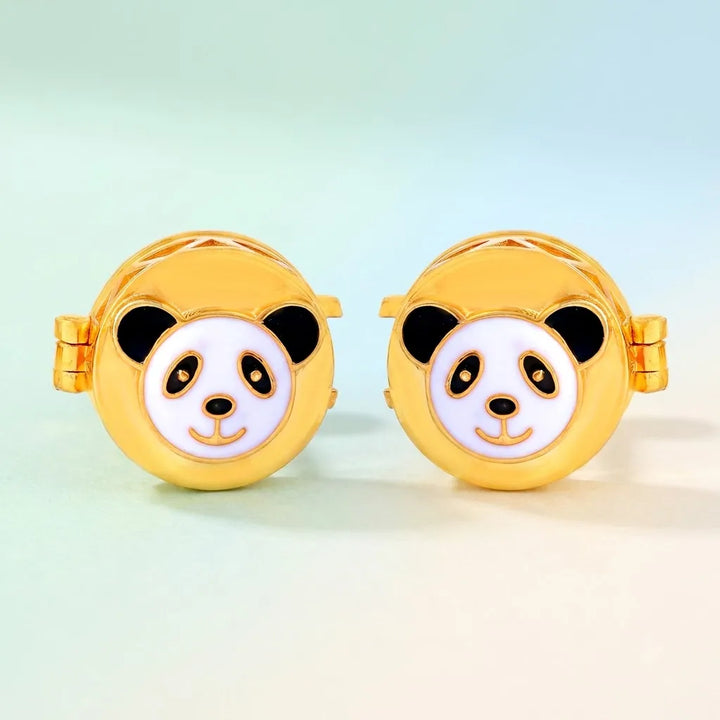 Silver Panda Face Kids Cufflink in Gold Plated Silver — Main Hero
