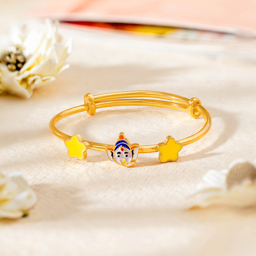 Divine Blessings Silver Kada – Lord Ganesha with Star Charms - Arista Jewels