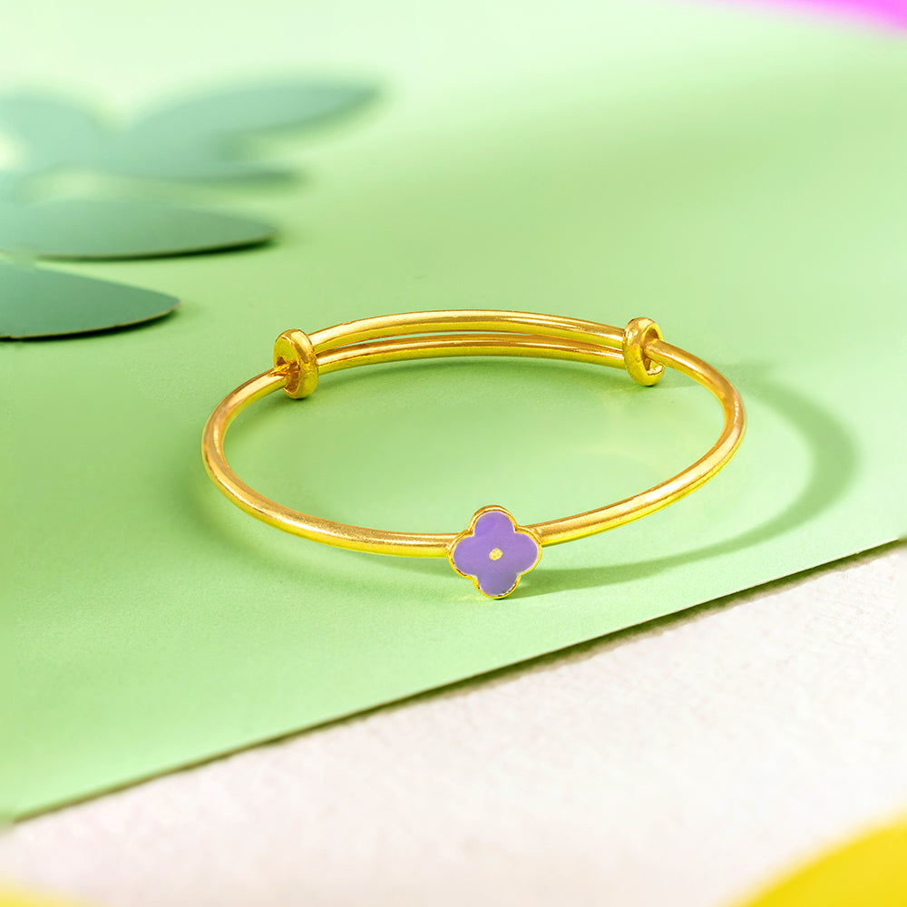 Blossom Silver Kada – Purple Flower Charm - Arista Jewels