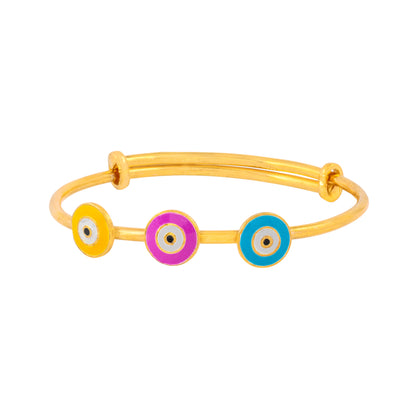 Evil Eye Trio Kada – Yellow, Pink & Blue Charms - Arista Jewels