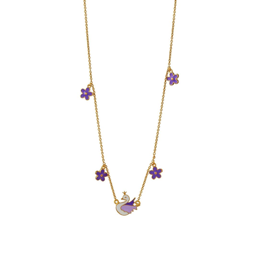 Swan and Flower Kids Chain in yellow gold