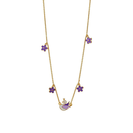 Swan and Flower Kids Chain in yellow gold