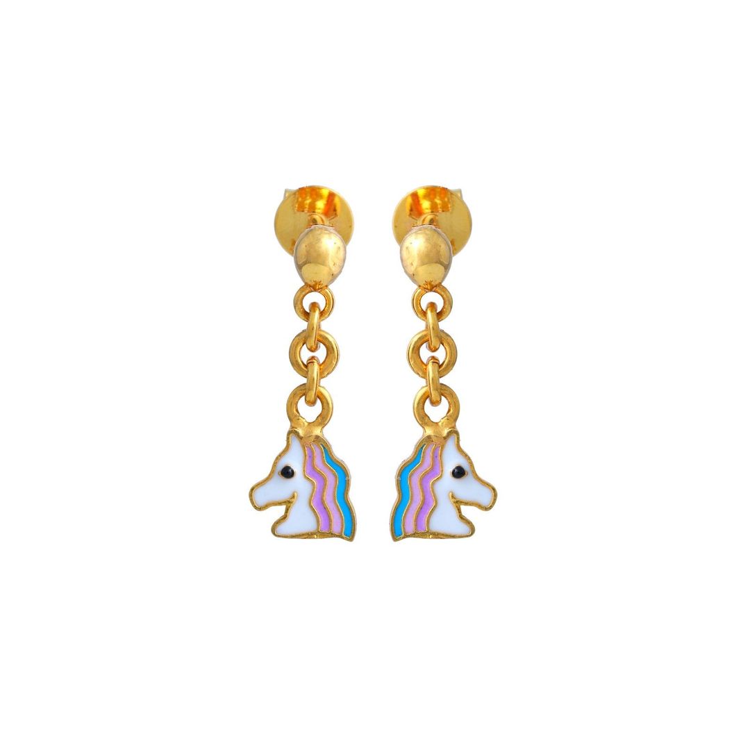 Unicorn Drop Kids Gold Earrings - Arista Jewels