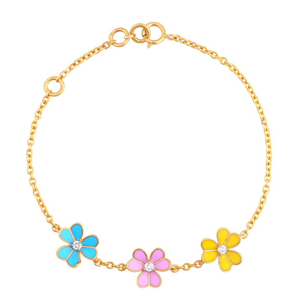 Multicolour Flower Flower Bracelet In Yellow, Pink, & Blue - Arista Jewels