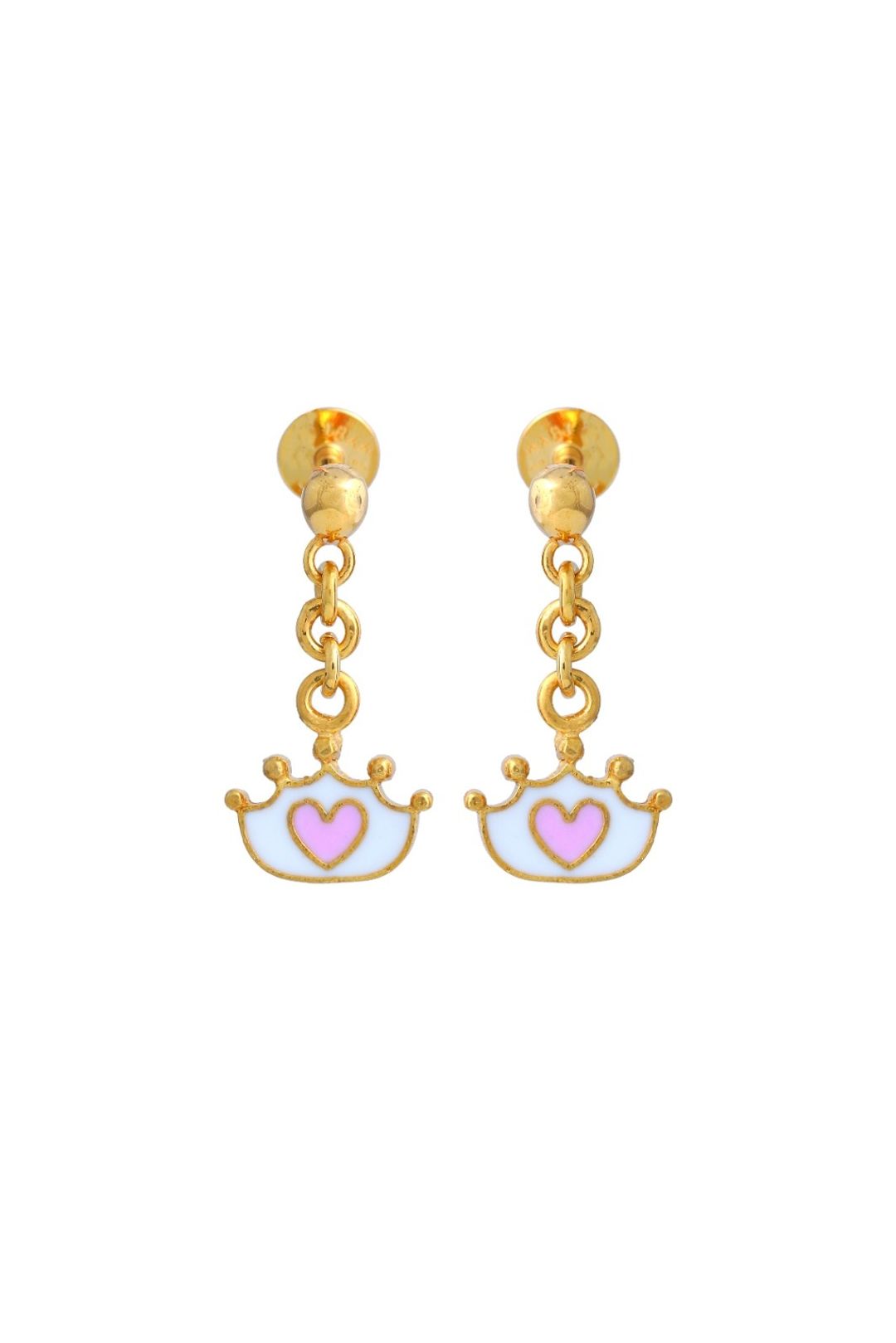 Crown heart Drop Kids Gold Earrings - Arista Jewels