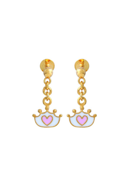 Crown heart Drop Kids Gold Earrings - Arista Jewels