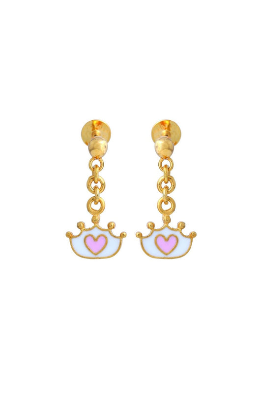 Crown heart Drop Kids Gold Earrings - Arista Jewels