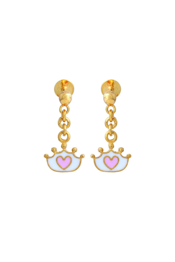 Crown heart Drop Kids Gold Earrings