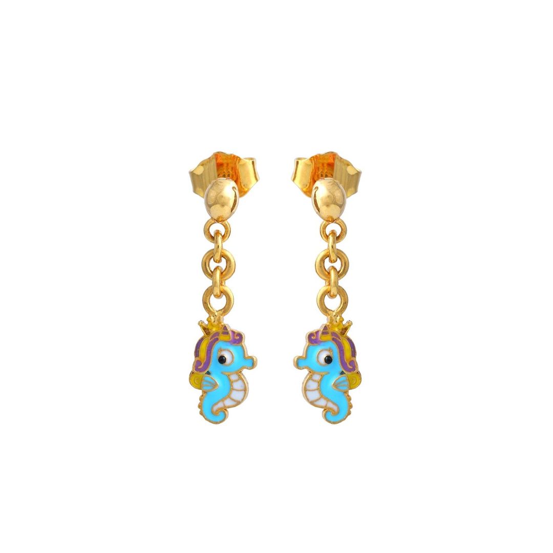 Sea horse Drop Kids Gold Earrings - Arista Jewels