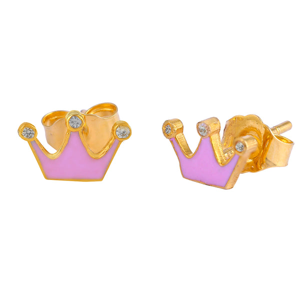 Pink Crown Earrings in yellow gold
