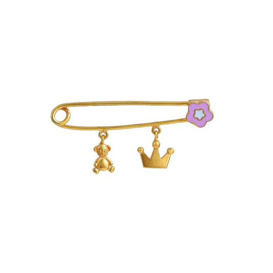 Crown and Teddy Kids Gold Pin - Arista Jewels