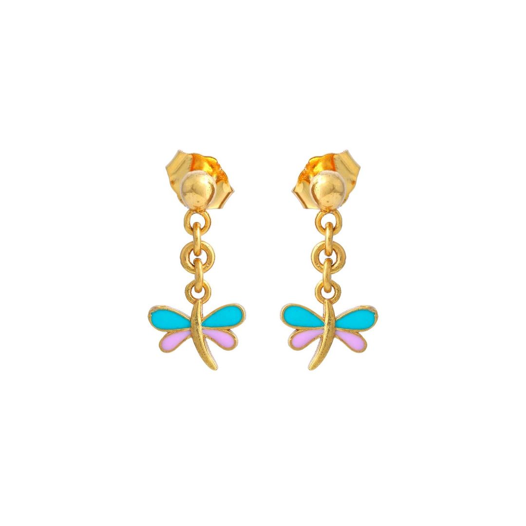 Dragonfly Drop Kids Gold Earrings in yellow gold