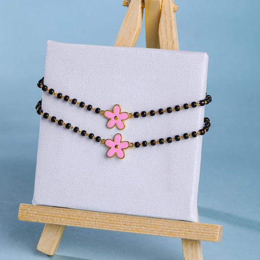 Silver Pink FlowerNazariya-Pair in Silver
