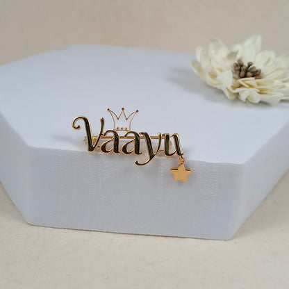 Signature Custom Name Brooch – Crown & Star Edition - Arista Jewels