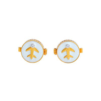 Sterling Silver Cufflink Airplane White Enamel for Newborn to 15 Years | Hypoallergenic
