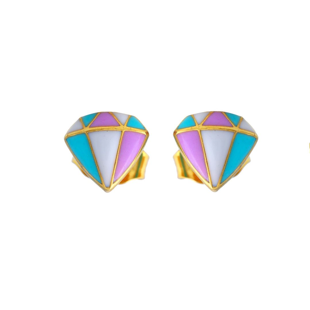 Colourful Diamond Kids Gold Earrings - Arista Jewels