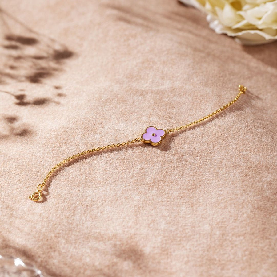 Purple Flower Bracelet in gold plated silver, gold