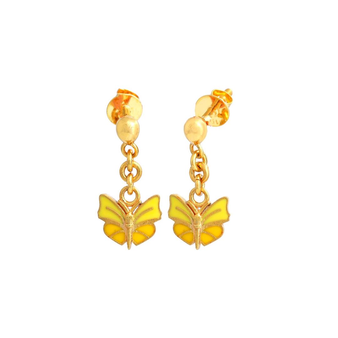 Yellow Butterfly Drop Kids Gold Earrings - Arista Jewels
