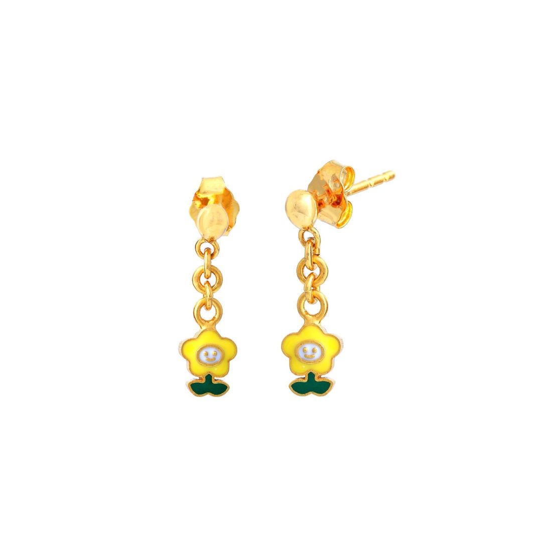 Sunflower Drop Kids Gold Earrings - Arista Jewels