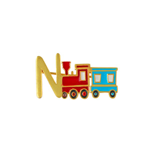 Silver Train & Letter N Kids Brooch