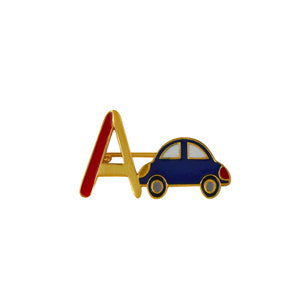 Silver Car with Letter A Kids Brooch