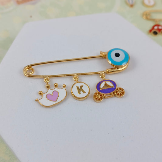 Personalised Baby Pin - Crown and carriage edition - Arista Jewels