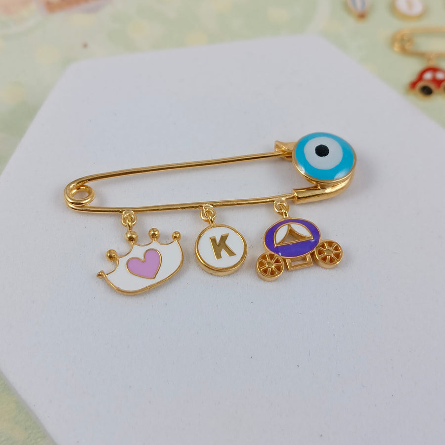 Personalised Baby Pin - Crown and carriage edition - Arista Jewels