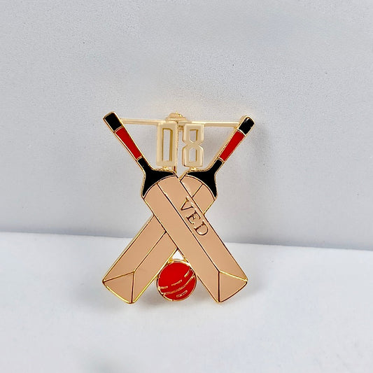 Personalised Silver Cricket Baby Pin – Custom Name Brooch with Bat & Ball Design - Arista Jewels