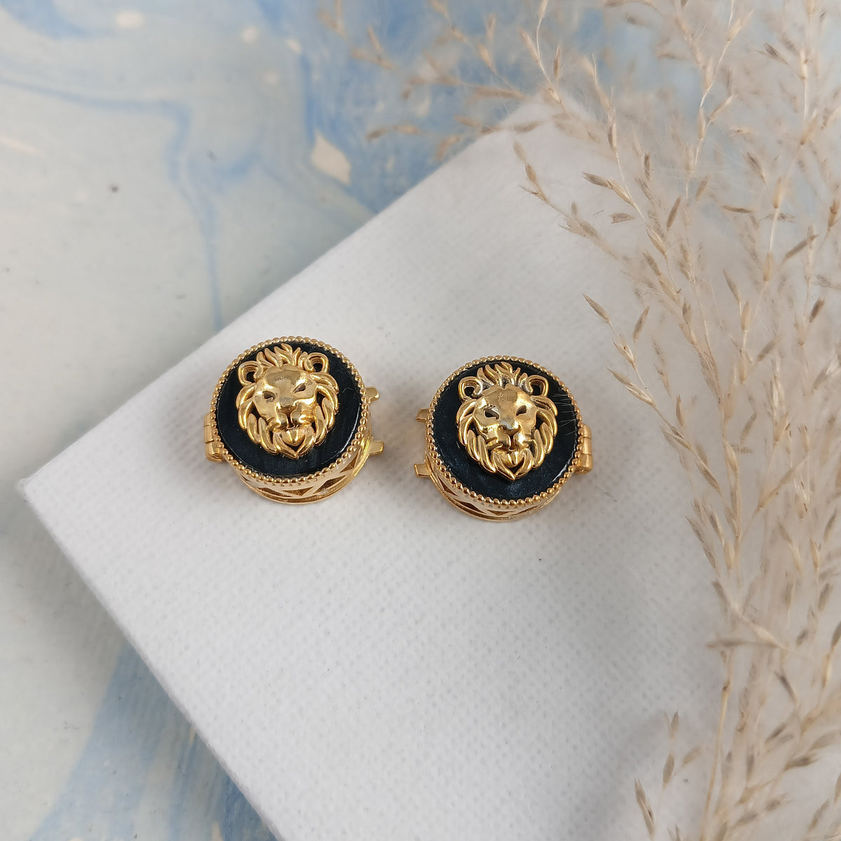 Onyx Lion Face in silver with Gold-Plated Kids Cufflink – Bold & Stylish Single Piece Accessory - Arista Jewels
