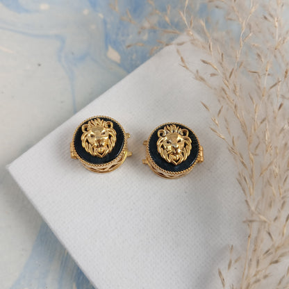 Onyx Lion Face in silver with Gold-Plated Kids Cufflink – Bold & Stylish Single Piece Accessory - Arista Jewels