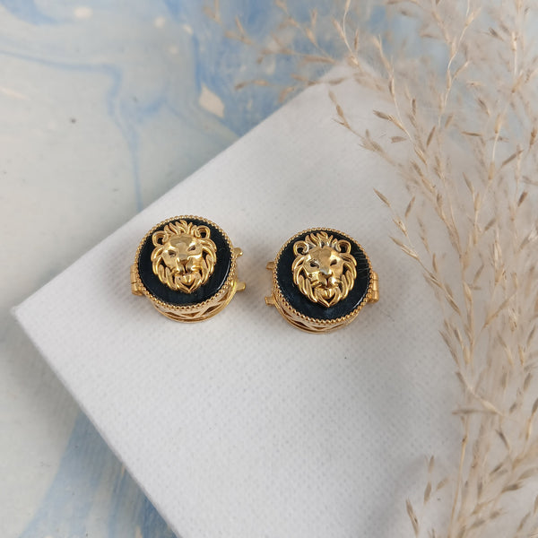 Onyx Lion Face in silver with Gold-Plated Kids Cufflink – Bold & Stylish Single Piece Accessory