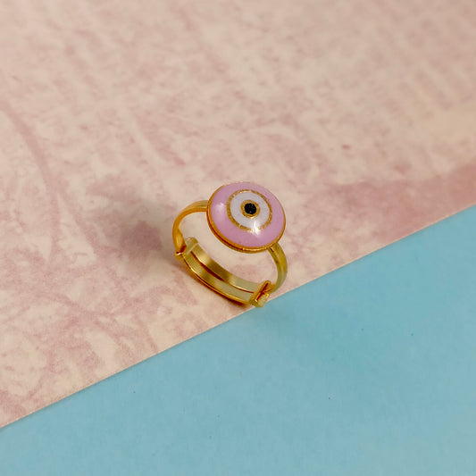 Pink Evil Eye Kids Gold Ring - Arista Jewels
