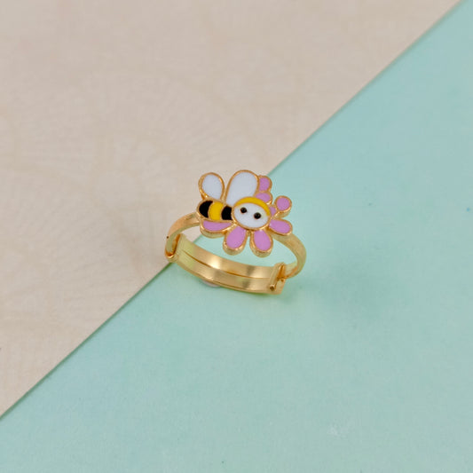 Bee with Flower Kids Gold Ring - Arista Jewels