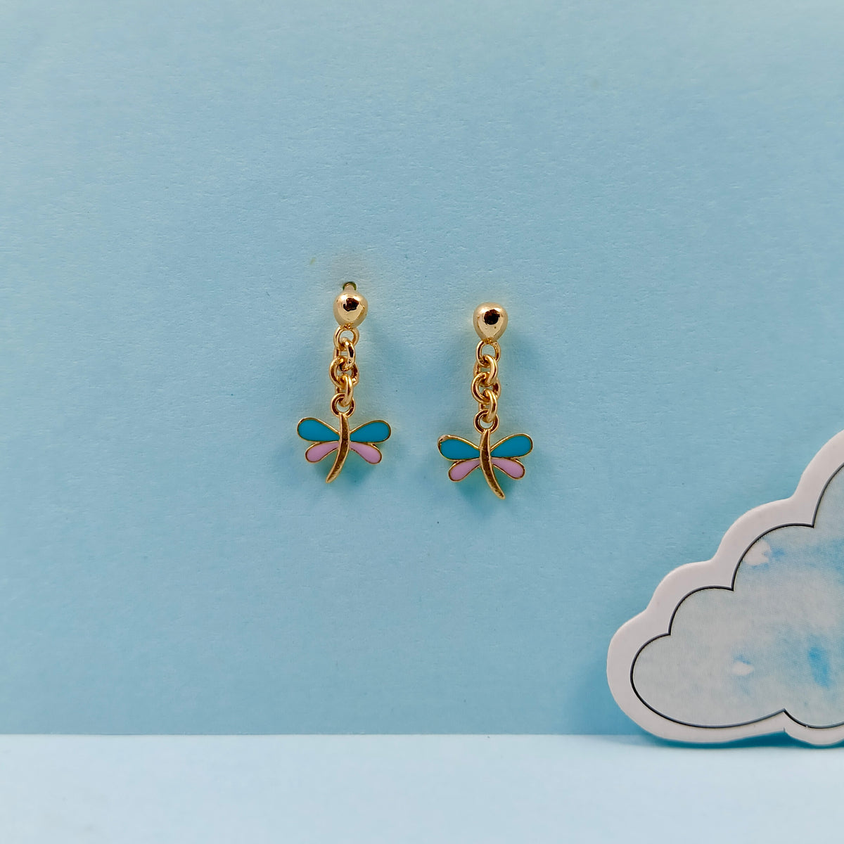 Dragonfly Drop Kids Gold Earrings in yellow gold, product image 2