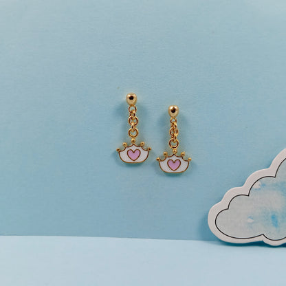 Crown heart Drop Kids Gold Earrings - Arista Jewels