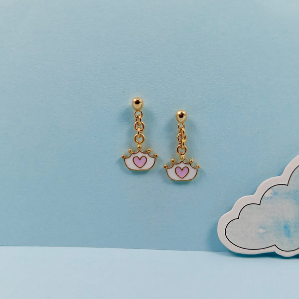 Crown heart Drop Kids Gold Earrings - Arista Jewels