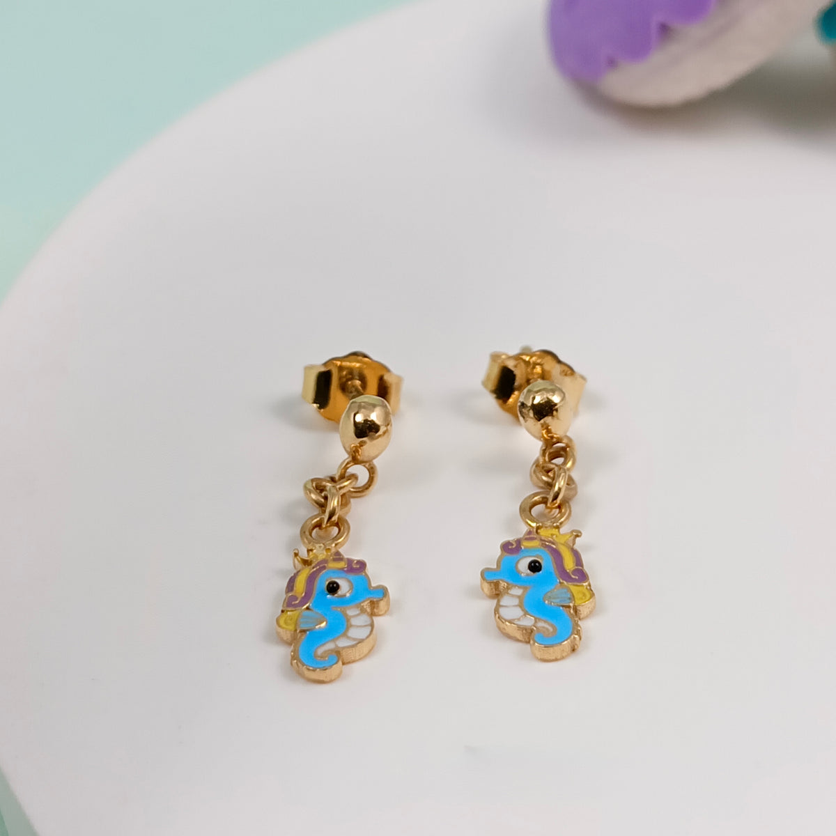 Sea horse Drop Kids Gold Earrings - Arista Jewels