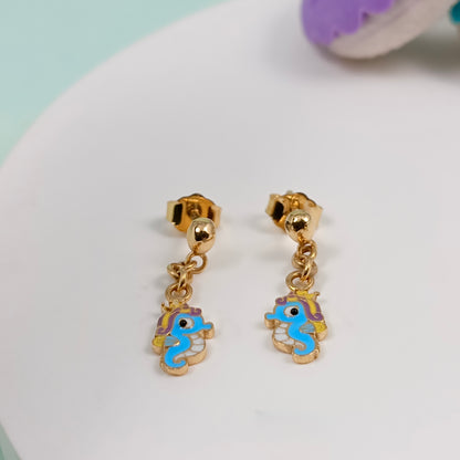 Sea horse Drop Kids Gold Earrings - Arista Jewels