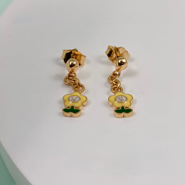 Sunflower Drop Kids Gold Earrings - Arista Jewels