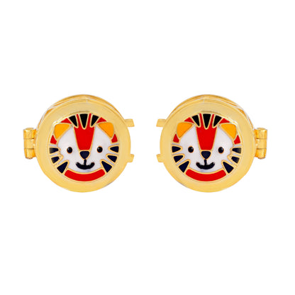 Tiger Face in silver with Gold-Plated Kids Cufflink – Playful & Durable Single Piece Accessory - Arista Jewels
