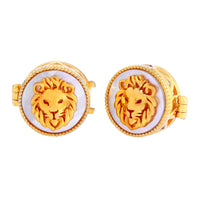 MOP Lion Face Kids Cufflink in Gold Plated Silver