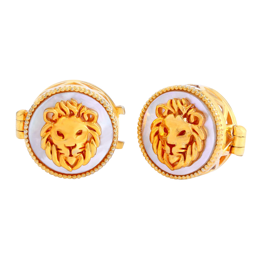 MOP Lion Face in Silver with Gold-Plated Kids Cufflink – Elegant & Stylish Single Piece Accessory - Arista Jewels
