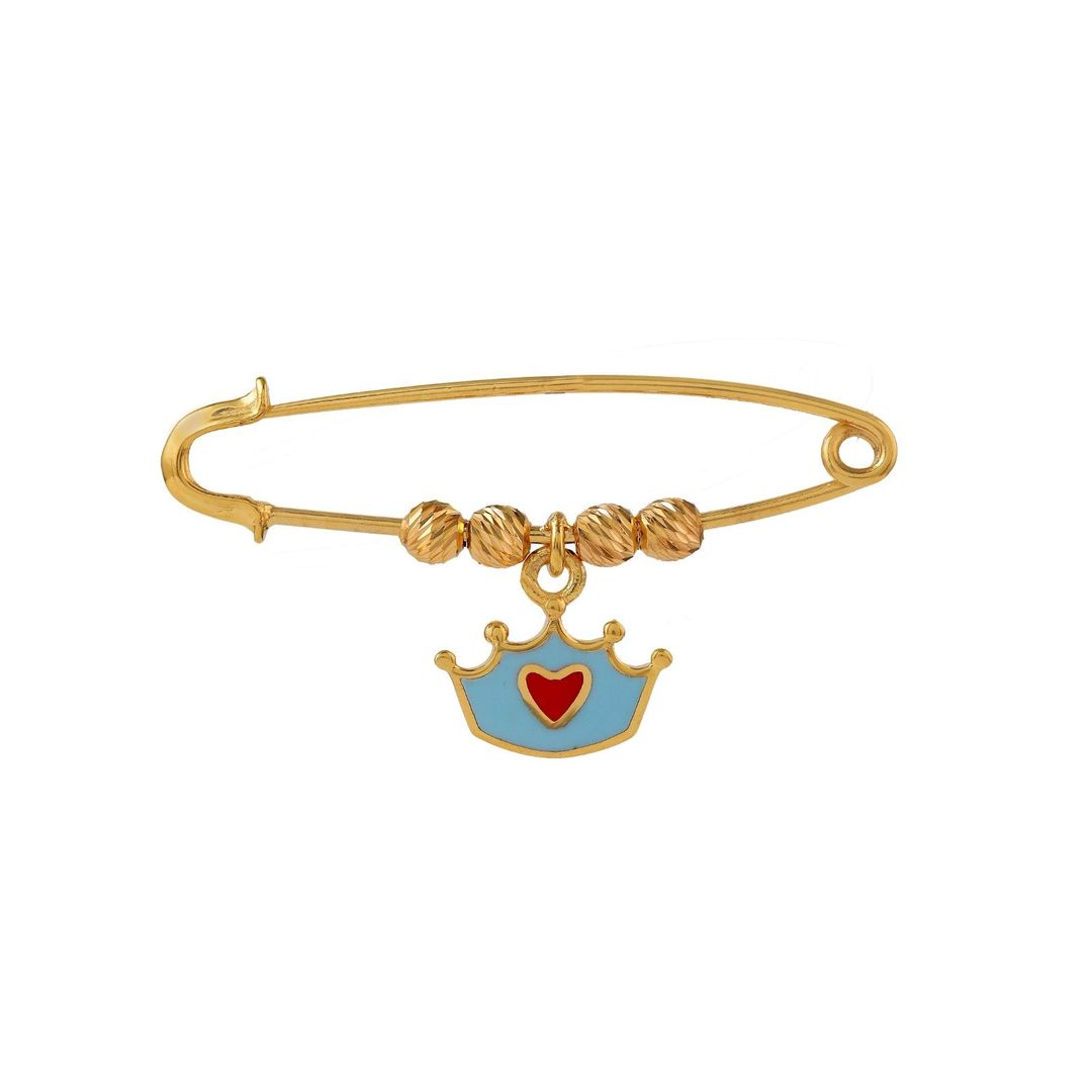 Blue Crown Heart Kids Gold Pin - Arista Jewels
