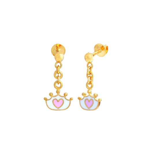 Crown heart Drop Kids Gold Earrings - Arista Jewels
